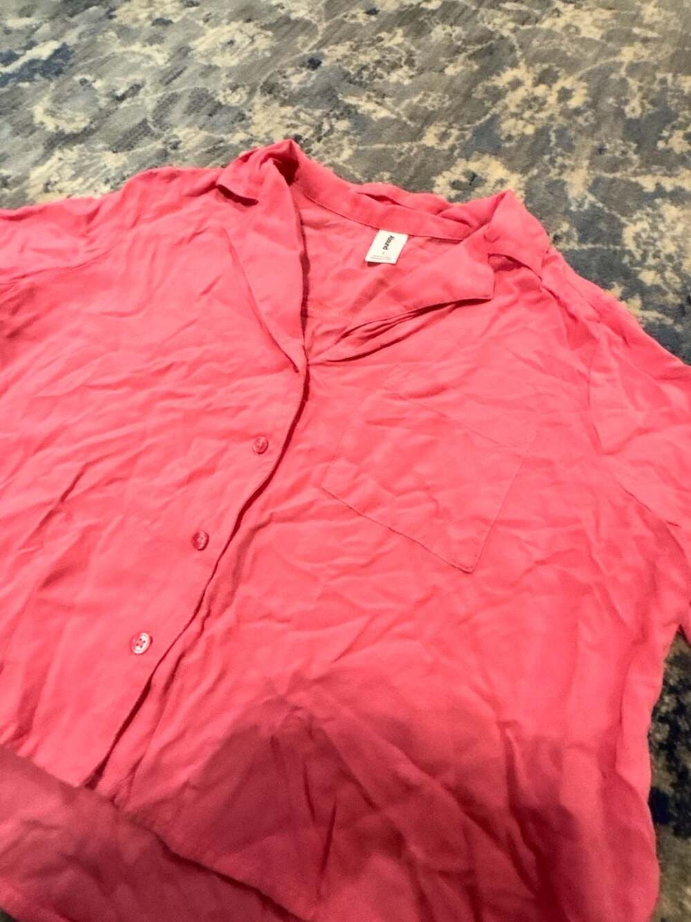 Abound Short Sleeve Button Up Size S Pink Camp Top